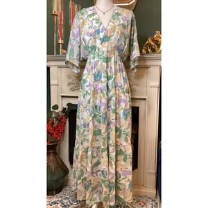 Entro Floral Maxi Dress Womens Small Green Purple NWT Tiered V-Neck
